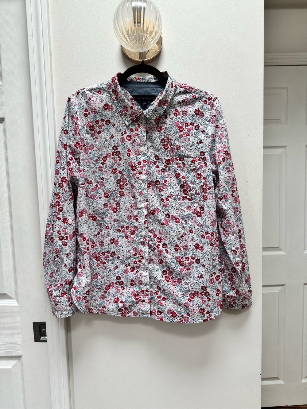 Tommy Hilfiger White Button-Down Shirt with Red Floral Print